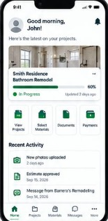 Client Dashboard screen showing project progress